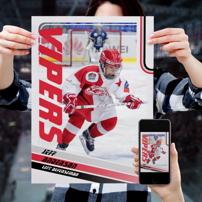 Poster Cartão de Troca de Hóquei no Gelo (Unleash the ultimate power of customization with our red and black ice hockey Poster)