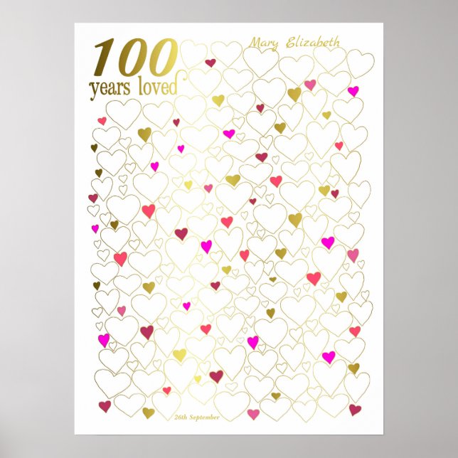 Poster Cartão de Visita de Aniversário de 100 Anos - 100  (Frente)