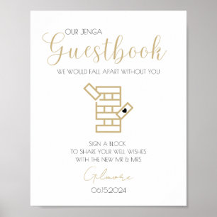 Poster Cartão de visitas Jenga com Caligrafia Dourada par