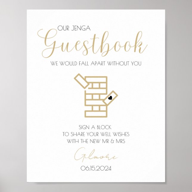 Poster Cartão de visitas Jenga com Caligrafia Dourada par (Frente)