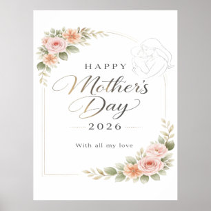 Poster Cartão do Dia das Mães — Moldura Floral "Feliz Dia