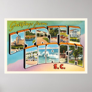 Póster Cartão do vintage do SC de Myrtle Beach South