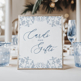 Poster Cartão Floral e presentes de Chinoiserie Azul Fran