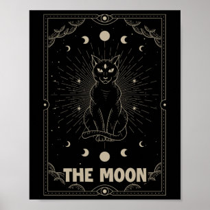 Poster Cartão Gráfico de Tarot do Gato da Lua Crescente P