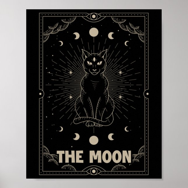 Poster Cartão Gráfico de Tarot do Gato da Lua Crescente P (Frente)