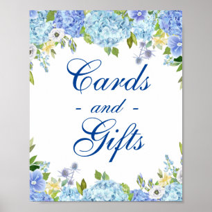 Poster Cartão Hydrangea Azul e Sinal de Casamento de Pres