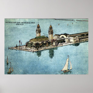 Póster Cartão municipal 1925 de Chicago Illinois do cais