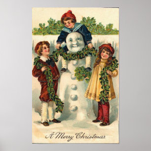 Póster Cartão para crianças e bonecos de neve