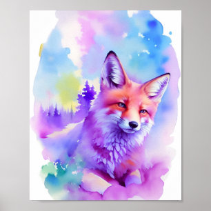 Poster Cartão-postal de Feriado Fox Watercolor Retrato 1