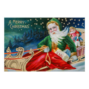 Póster Cartão postal de Natal vintage retrô Papai Noel