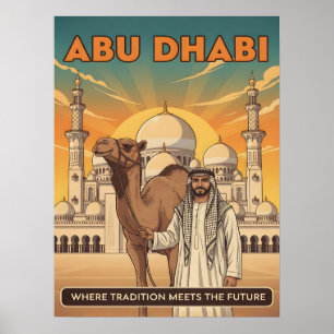 Poster Cartão Postal de Viagem Antigo de Abu Dhabi com Ca