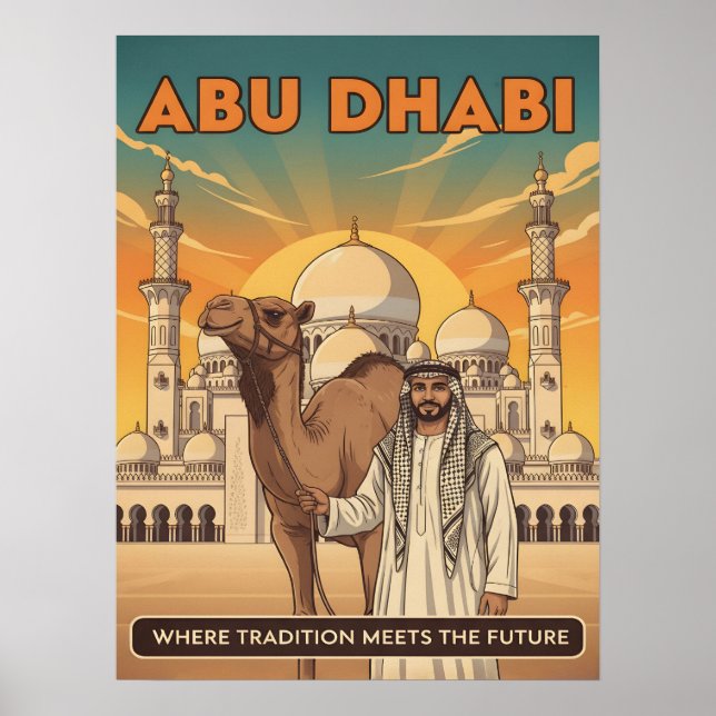 Poster Cartão Postal de Viagem Antigo de Abu Dhabi com Ca (Frente)