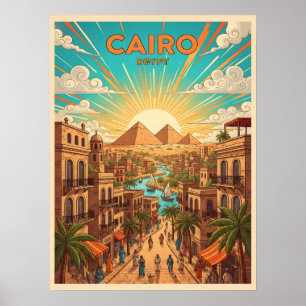Poster Cartão postal de viagem antigo do Cairo Egito com