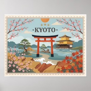 Poster Cartão Postal de Viagem Antigo Kyoto Japão