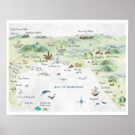 Poster Cartão Postal de Viagem em Aquarela | Puerto Valla