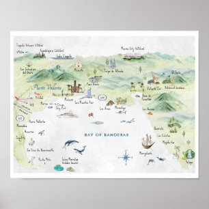 Poster Cartão Postal de Viagem em Aquarela   Puerto Valla