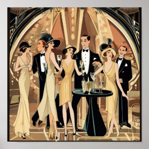 Poster Cartão-postal do Art Deco Cocktail