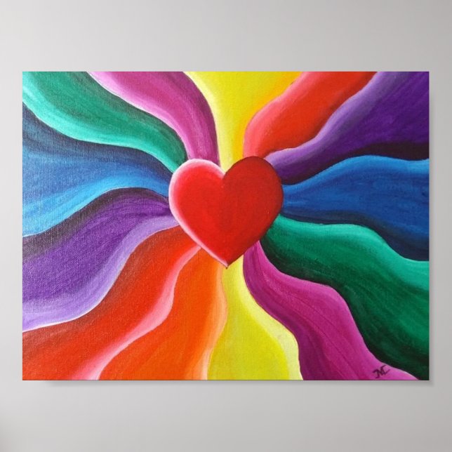 Poster Cartão-postal do coração e arco-íris (Frente)