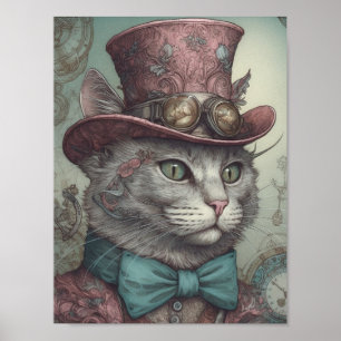 Poster Cartão-postal do Gatinho Steampunk