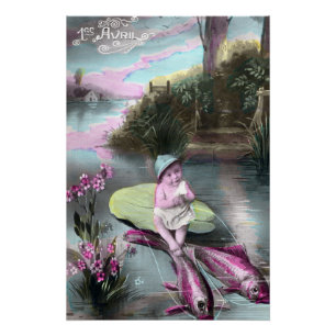 Póster Cartão postal francês vintage do Dia da Mentira