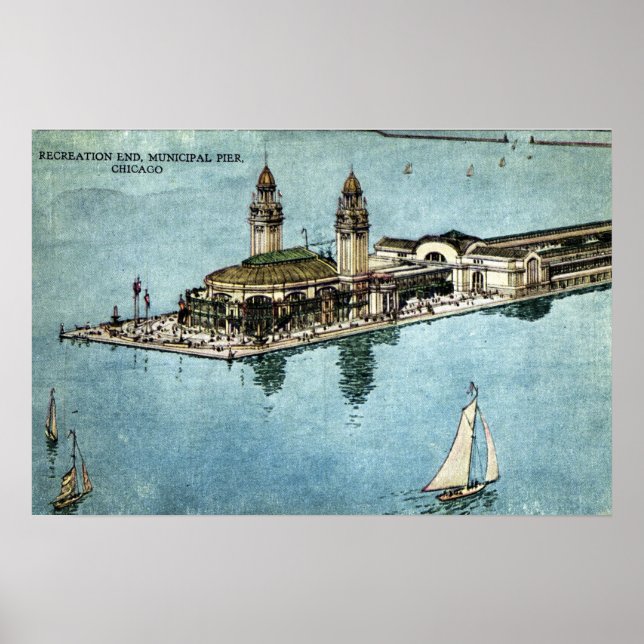 Póster Cartão postal Municipal Pier Chicago Illinois 1925 (Frente)