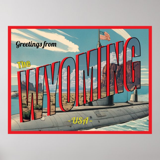 Poster Cartão Postal Retroativo Submarino Wyoming Para Os (Frente)