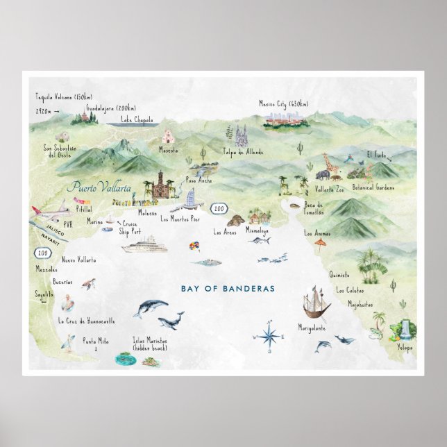 Poster Cartão postal Viagem de Aquarela | Puerto Vallarta (Frente)