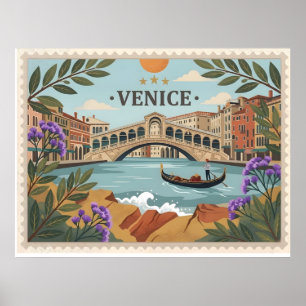 Poster Cartão postal vintage de Veneza Itália