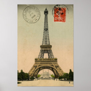 Póster Cartão postal Vintage French Chic Eiffel Tower Pa
