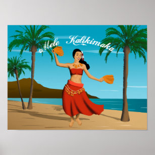 Poster Cartão-postal Vintage Havaiano Mele Kalikimaka