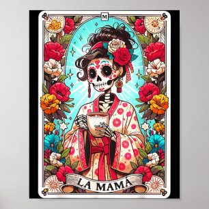 Poster Cartão tarot engraçado la mama esqueleto mexicano 