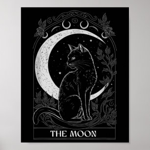 Poster Cartão Tarot Gato Lua Crescente Gráfico Para Gato 