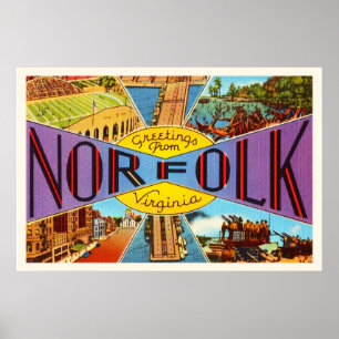 Póster Cartão velho das viagens vintage de Norfolk