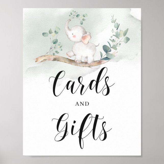 Poster Cartão verde-elefante para bebês e sinal de presen (Frente)