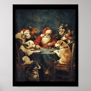 Poster Cartas de Natal do Papai Noel Cachorros Jogando Pô