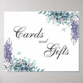 Poster Cartas e presentes. Sinal floral. Casamento roxo