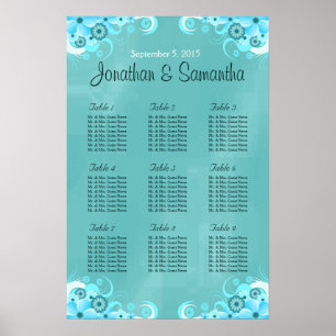 Póster Cartas florais do assento da mesa do casamento da