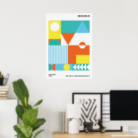 Cartaz Abstrato Bauhaus Laranja Azul Turquesa