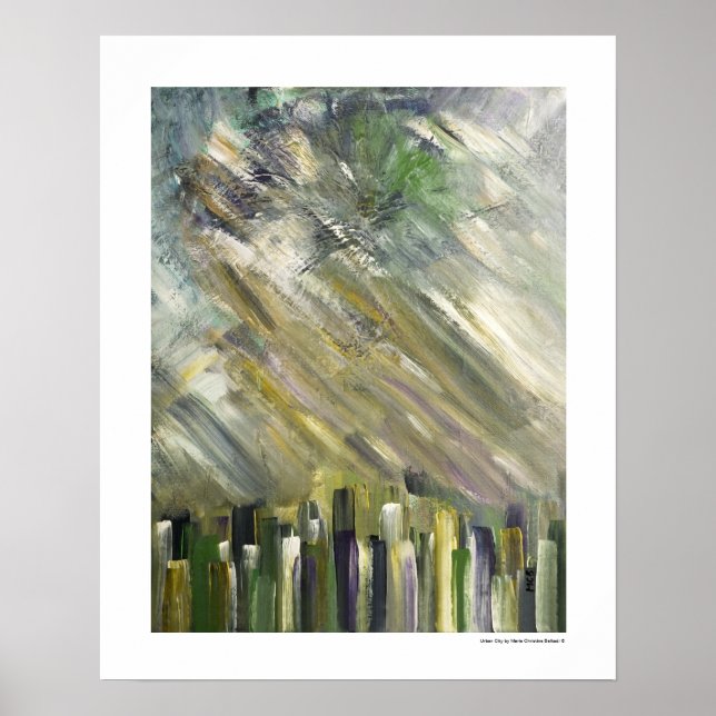 Póster Cartaz Abstrato Cidade Urbana Verde 20 x 16 Impres (Frente)