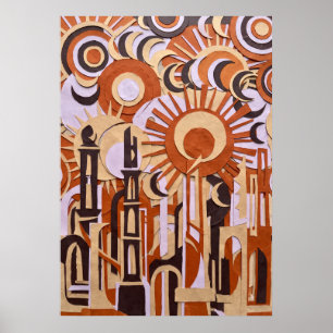 Poster Cartaz Abstrato de Círculos Retro Laranja