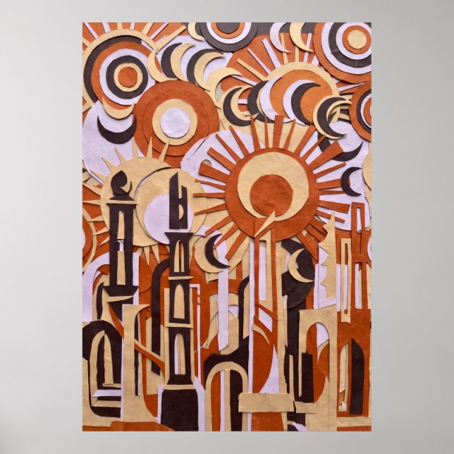 Poster Cartaz Abstrato de Círculos Retro Laranja (Frente)