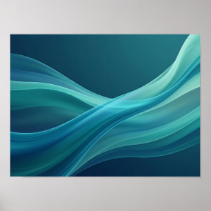 Poster Cartaz Abstrato de Ondas de Fita Fluindo em Azul T