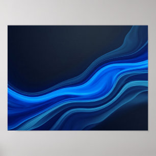 Poster Cartaz Abstrato de Ondas Fluindo em Azul Elétrico