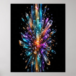 Poster Cartaz Abstrato em 3D de Explosão de Cristal Radia
