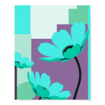 Cartaz Abstrato Floral Turquesa Moderno