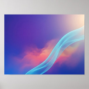 Poster Cartaz Abstrato Fluido Atmosférico Coral Azul