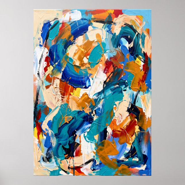 Poster Cartaz Abstrato Laranja Azul Ousado (Frente)
