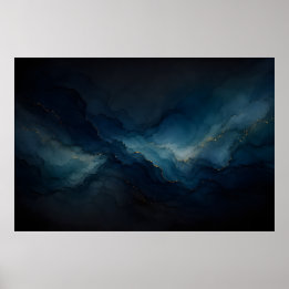 Poster Cartaz Abstrato Maré Profunda Azul-Marinho Verde