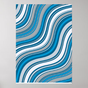 Poster Cartaz Abstrato Moderno Ondulado Azul e Cinza