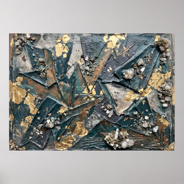 Poster Cartaz Abstrato Texturizado em Azul Turquesa e Dou (Frente)